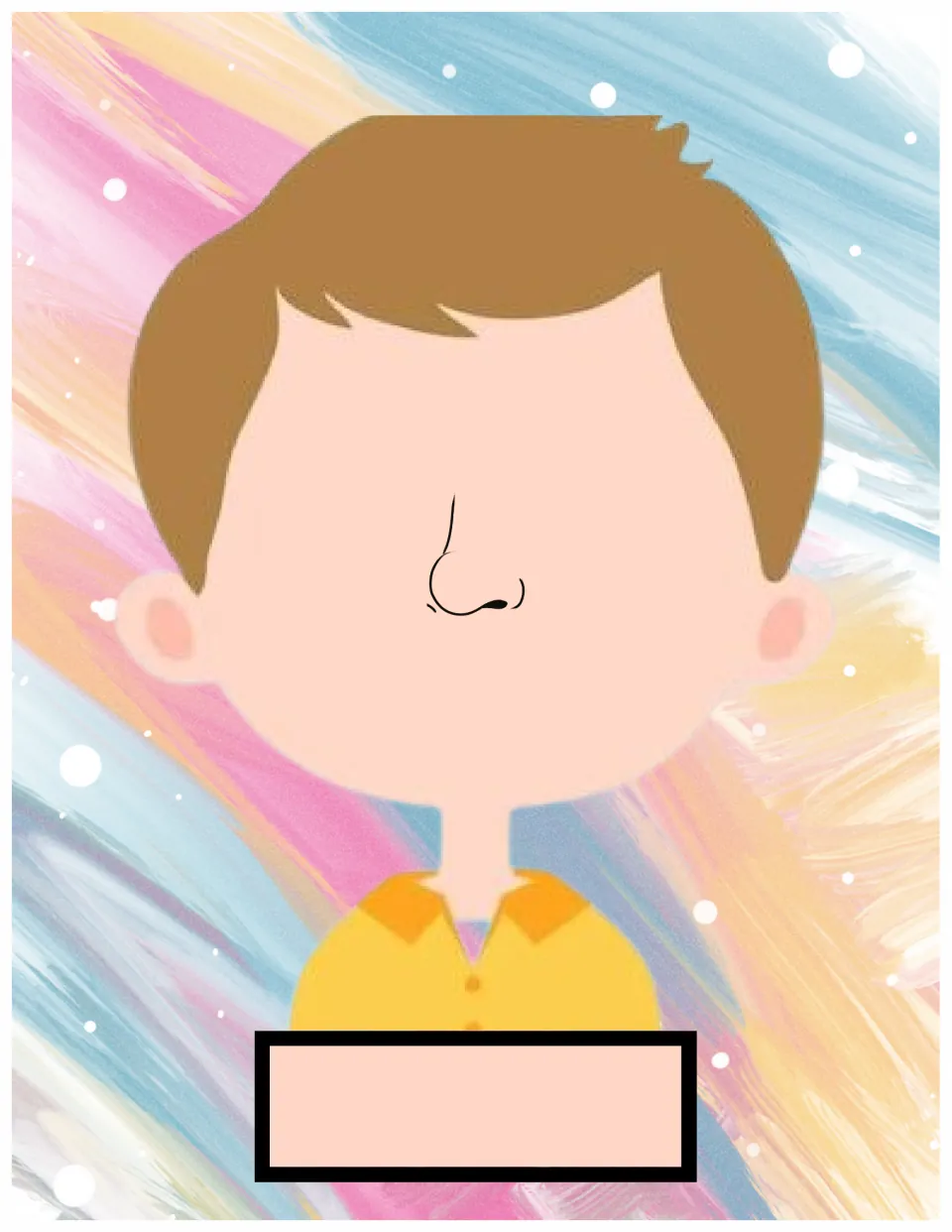 Emotion face template of a light-skinned child with brown hair and a nose, ready for facial-feature cutouts