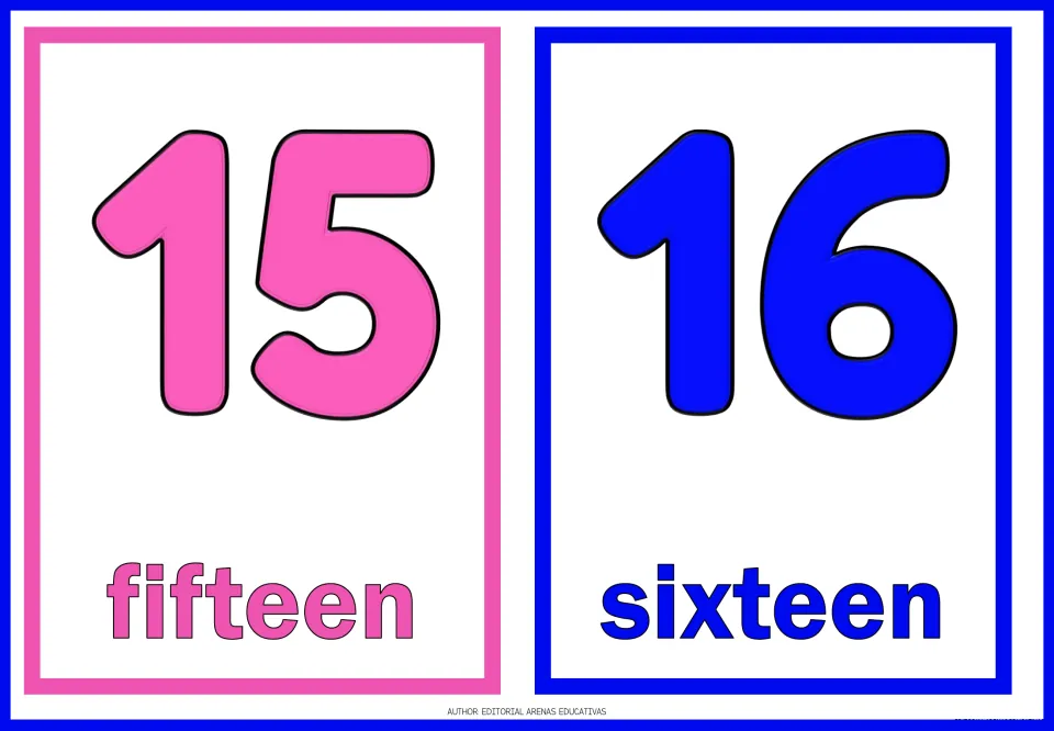 Numbers 15 and 16: students name the numerals 15 and 16 and read the matching words fifteen and sixteen