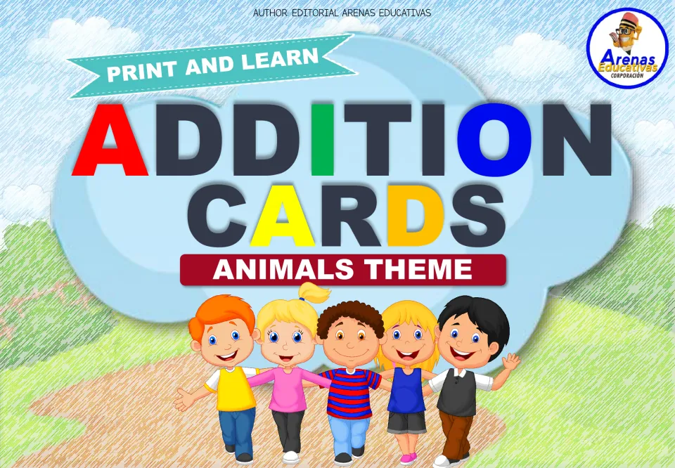 Cover of the animal-themed addition matching cards, headed 'Print and Learn' and 'Addition Cards'