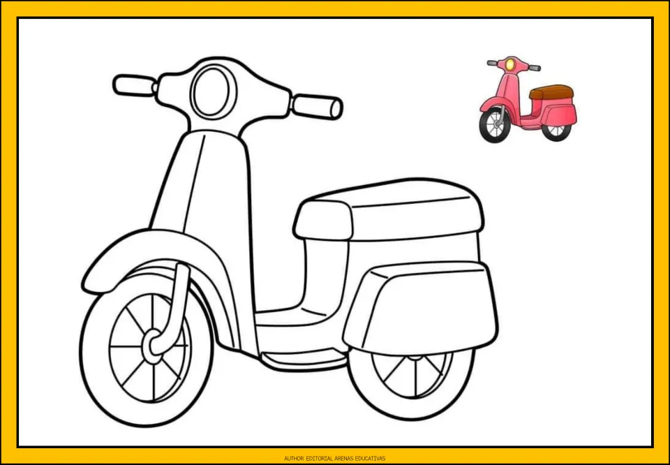 Transportation printable featuring a large motor scooter outline and a small pink motor scooter example