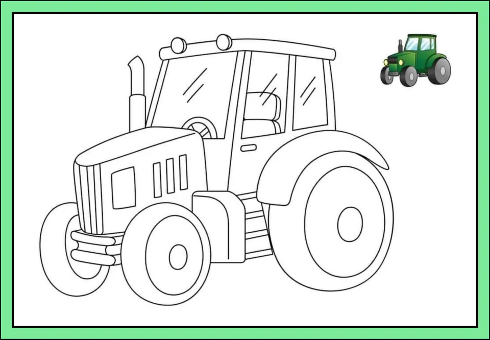 Transportation printable featuring a large tractor outline with a cab and a small green tractor example