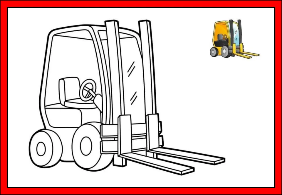 Transportation printable featuring a large forklift outline with two forks and a small yellow forklift