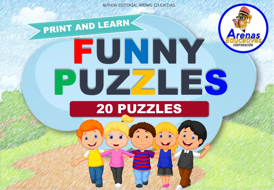 Cover of the animal cut-out puzzle resource, labeled 'Print and Learn,' 'Funny Puzzles' and '20 Puzzles'