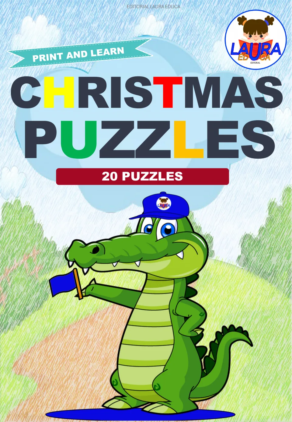 Cover of the Christmas number puzzle resource, labeled 'Print and Learn' and 'Christmas Puzzles: 20 Puzzles'