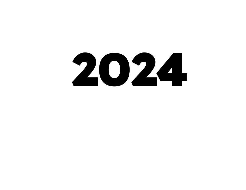 Section divider page showing the year 2024 in large bold numerals, marking the start of the 2024 monthly pages