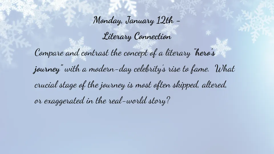 January 12 bell ringer: compare the hero's journey with a celebrity's rise to fame and identify an altered stage