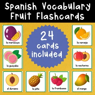 Spanish Fruit Flashcards – 24 Vocabulary Cards – cover