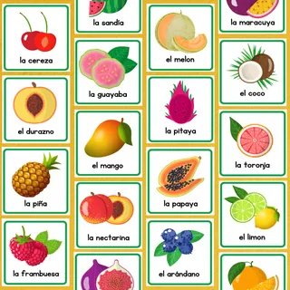 Spanish Fruit Flashcards – 24 Vocabulary Cards – sample page 2