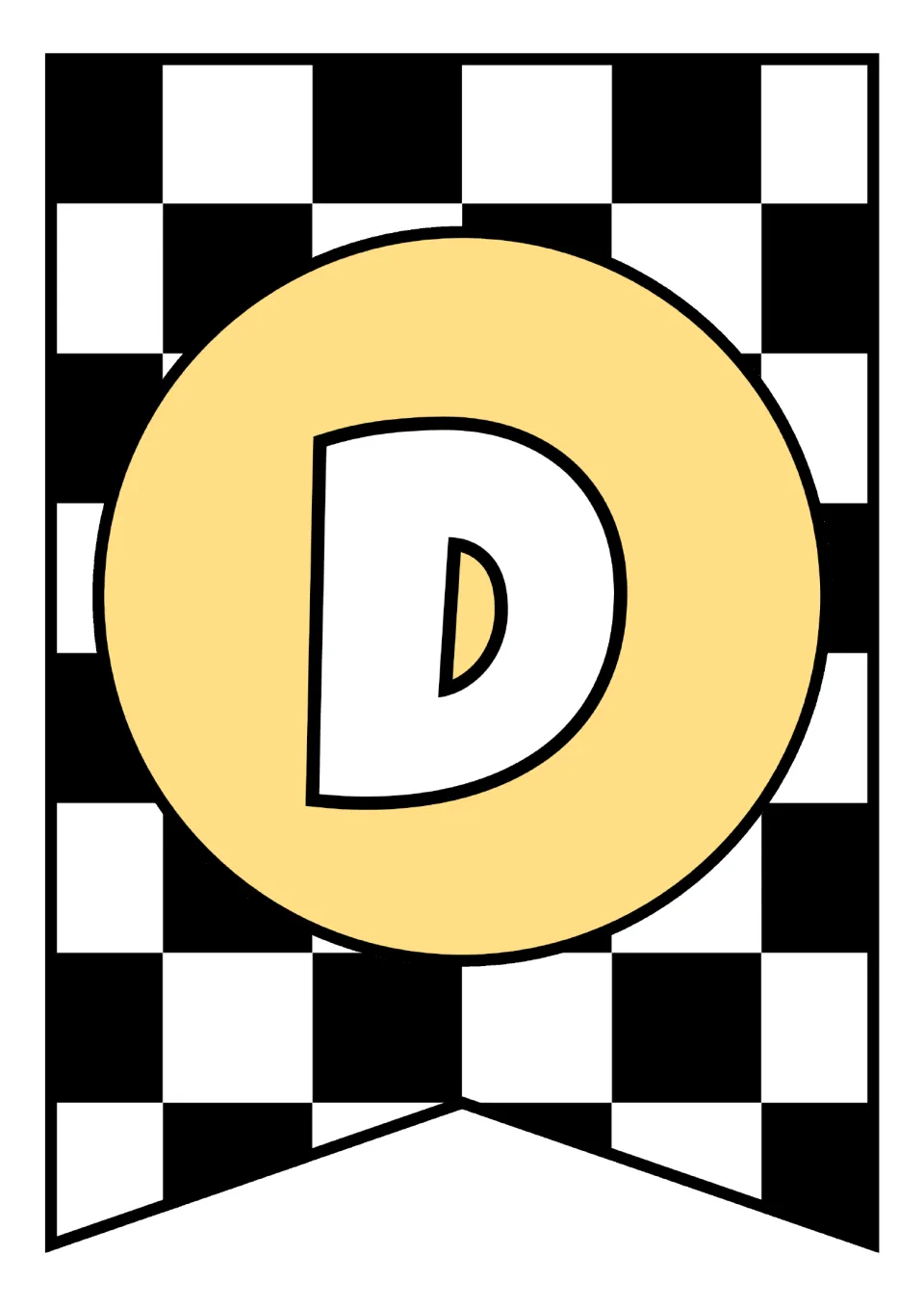 Alphabet pennant featuring uppercase D, the fourth letter in the printable classroom alphabet decor set