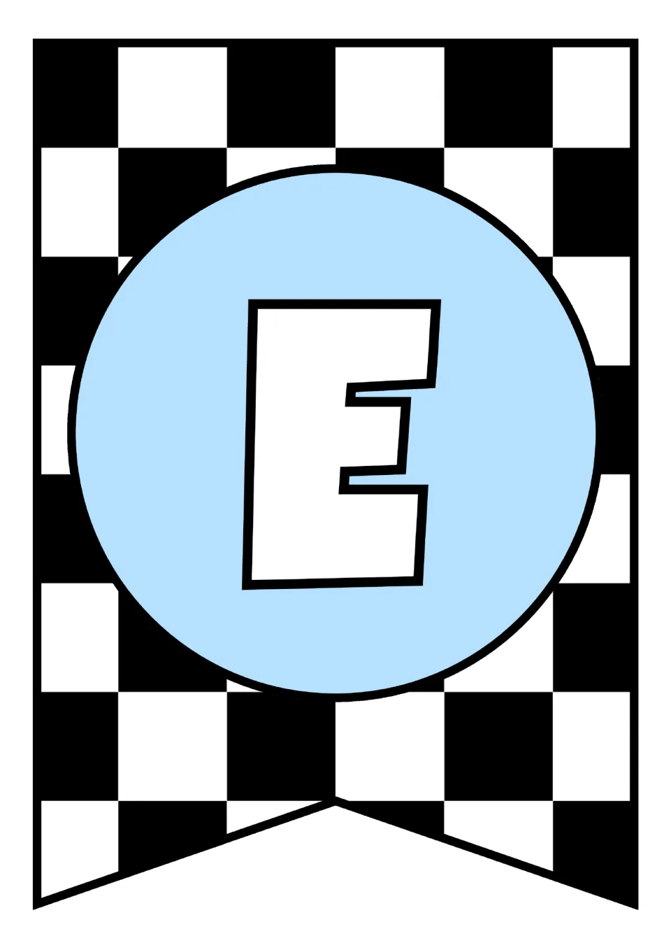 Alphabet pennant featuring uppercase E, the fifth letter in the printable classroom alphabet decor set