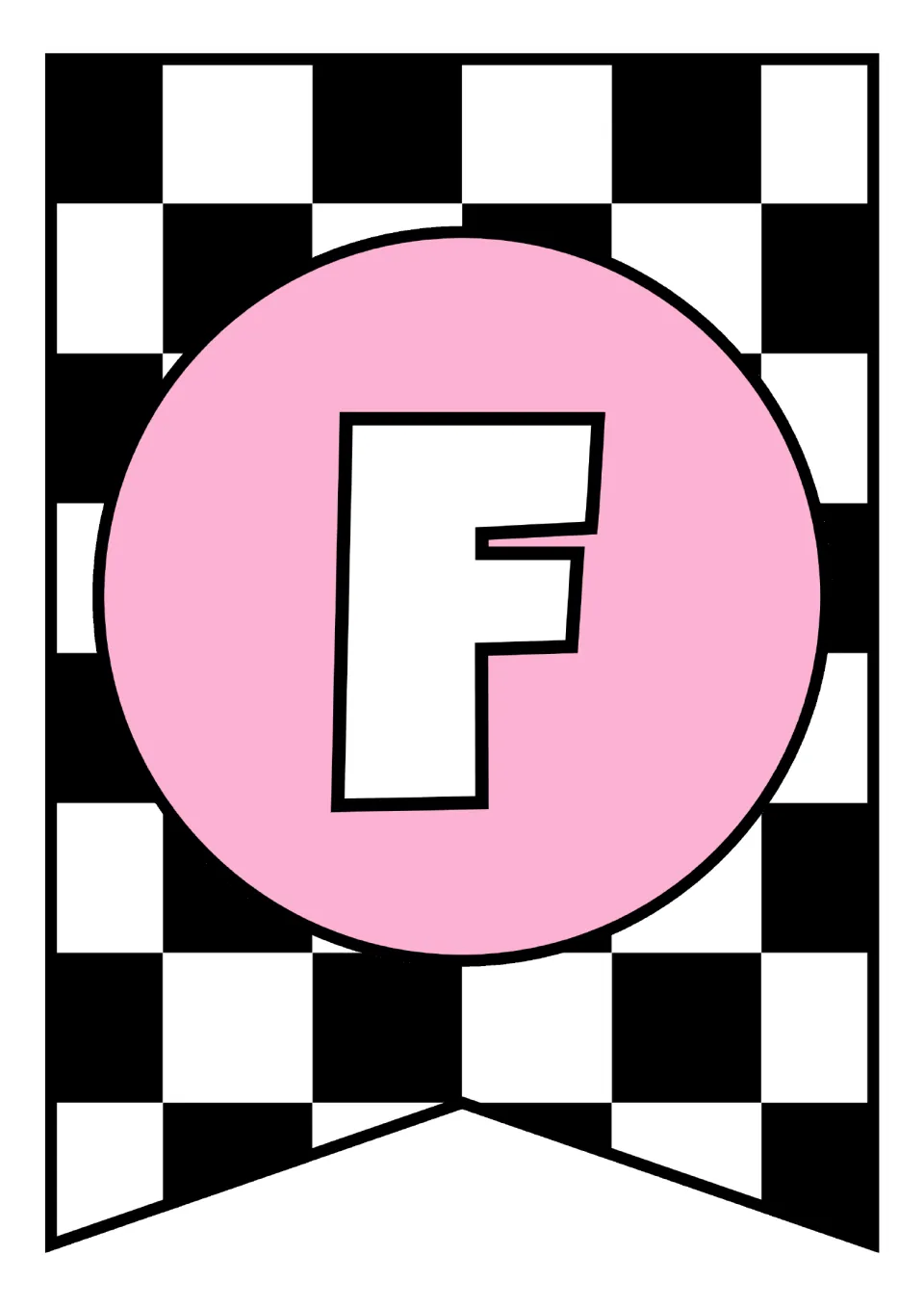 Alphabet pennant featuring uppercase F, the sixth letter in the printable classroom alphabet decor set