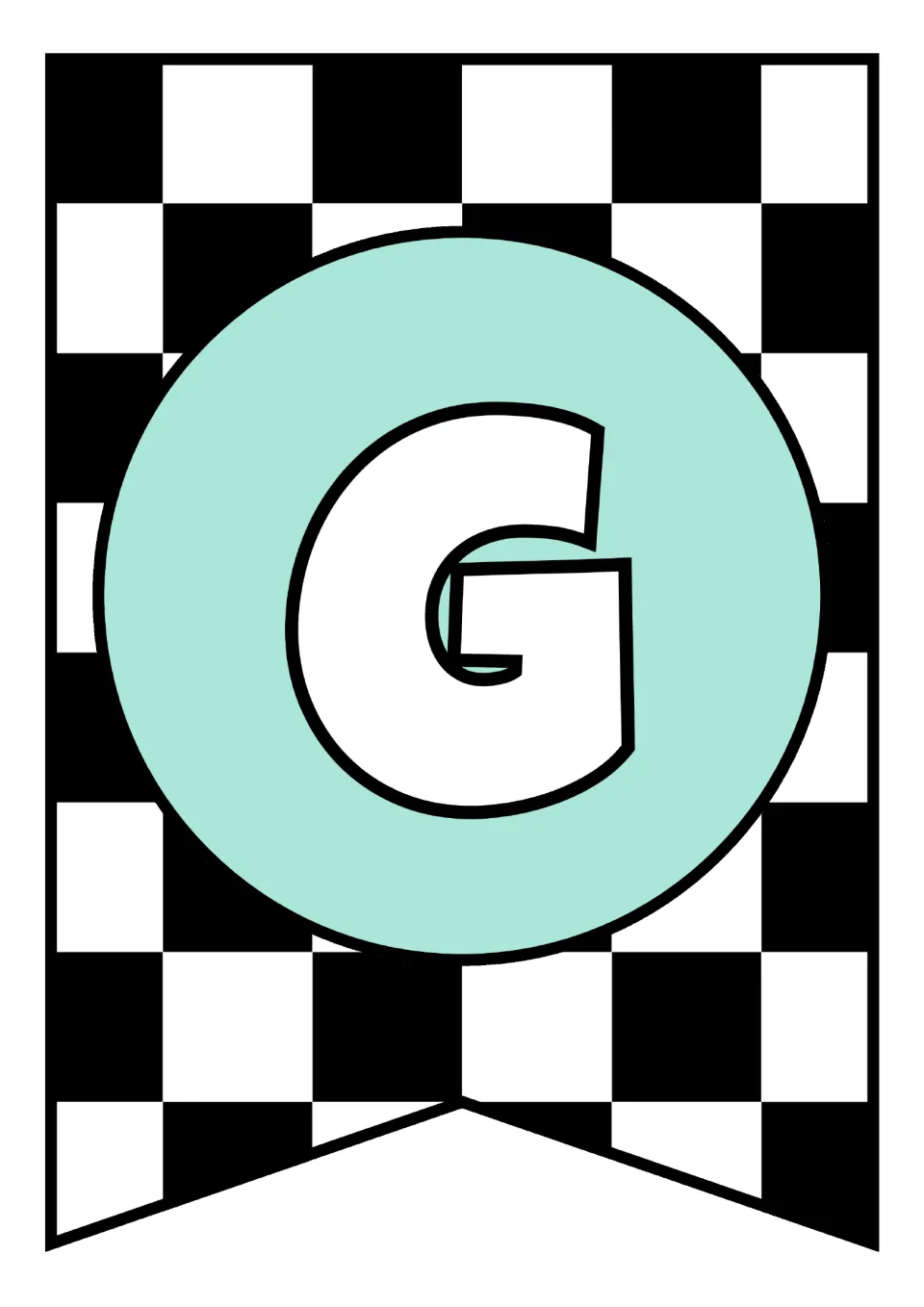 Alphabet pennant featuring uppercase G, the seventh letter in the printable classroom alphabet decor set