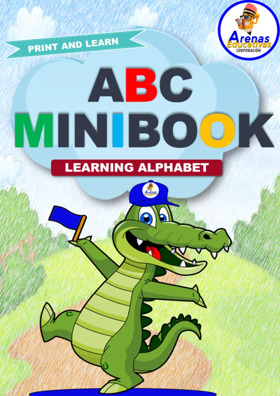 Alphabet resource cover labeled 'ABC MINIBOOK', 'LEARNING ALPHABET', and 'PRINT AND LEARN' above an alligator.