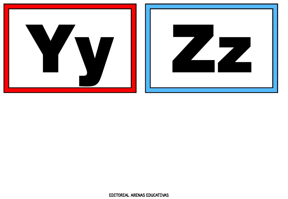 Alphabet flashcards 25–26 of 26: Yy and Zz, the final two cards pairing uppercase and lowercase letters
