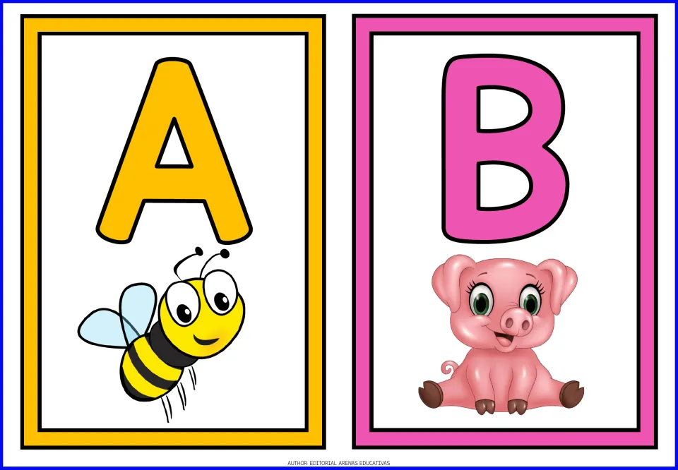 Uppercase alphabet flashcards A and B, cards 1–2 of the 26-card set for learning capital letters.