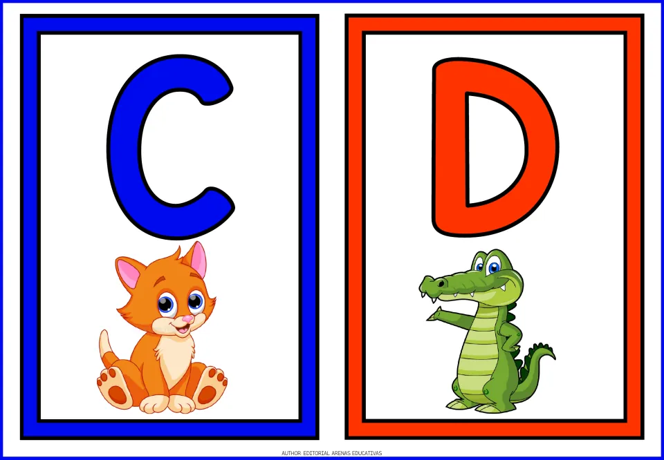 Uppercase alphabet flashcards C and D, cards 3–4 of the 26-card set for learning capital letters.