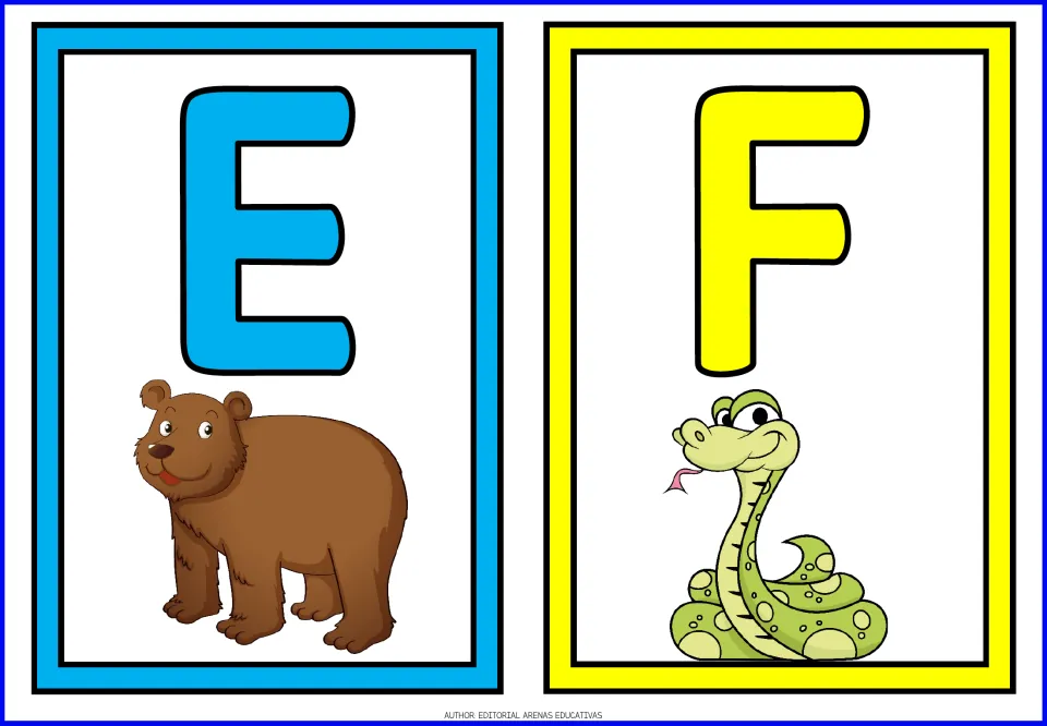 Uppercase alphabet flashcards E and F, cards 5–6 of the 26-card set for learning capital letters.