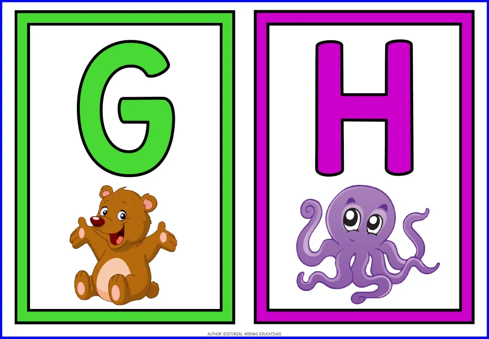 Uppercase alphabet flashcards G and H, cards 7–8 of the 26-card set for learning capital letters.