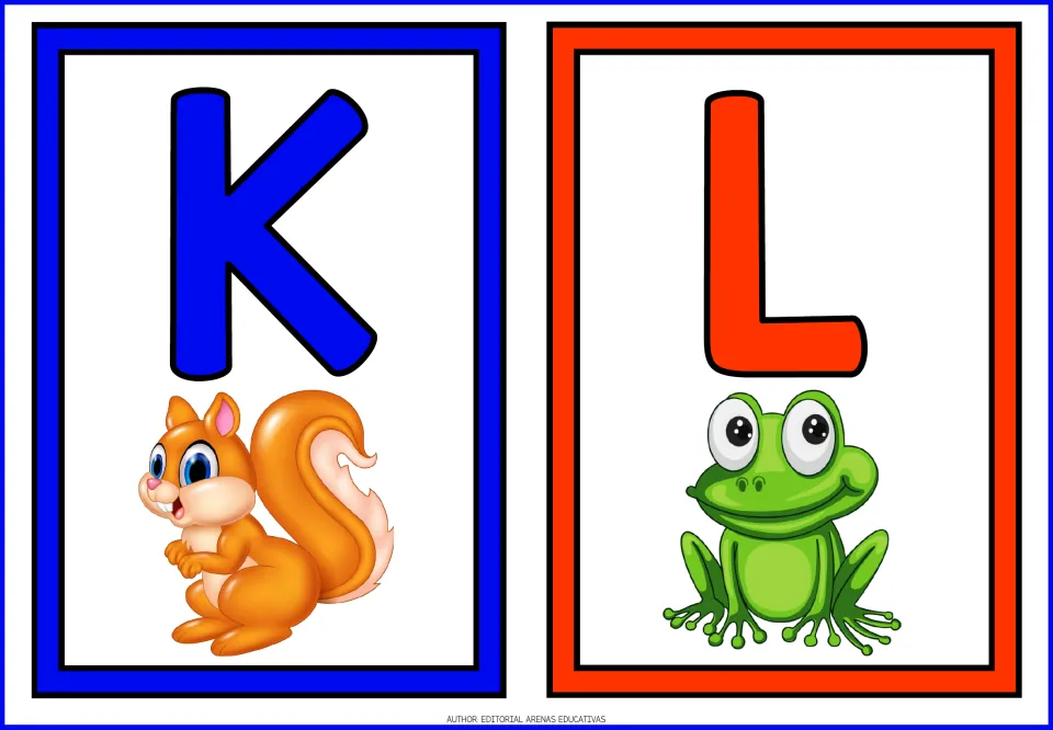 Uppercase alphabet flashcards K and L, cards 11–12 of the 26-card set for learning capital letters.
