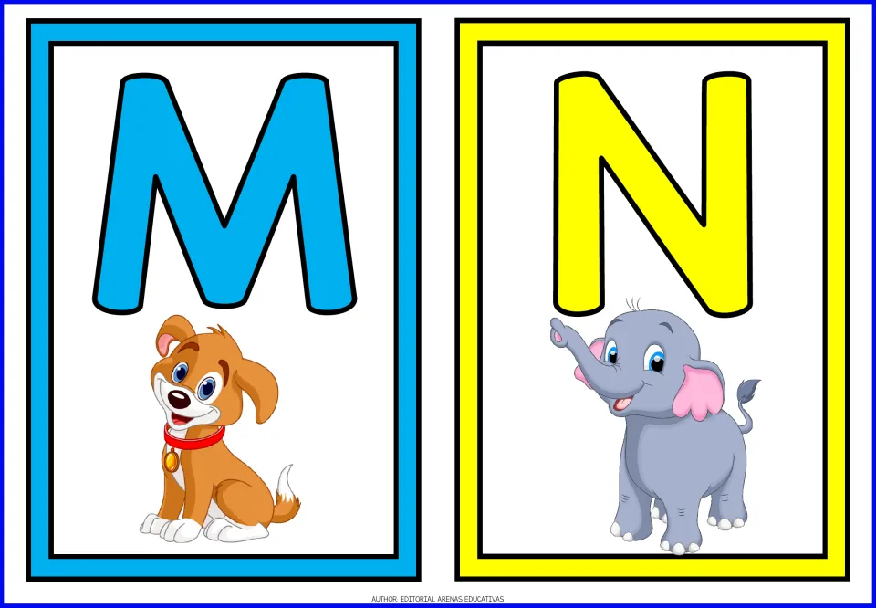 Uppercase alphabet flashcards M and N, cards 13–14 of the 26-card set for learning capital letters.