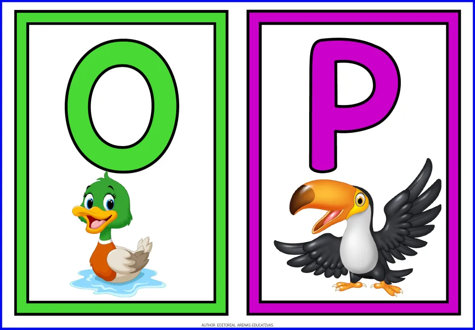 Uppercase alphabet flashcards O and P, cards 15–16 of the 26-card set for learning capital letters.