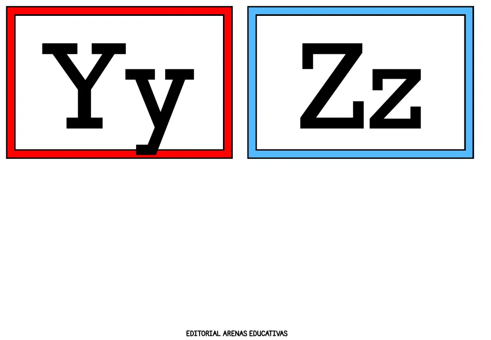 Alphabet flashcards 25–26 of 26: uppercase and lowercase letter pairs Yy and Zz complete the A–Z set.
