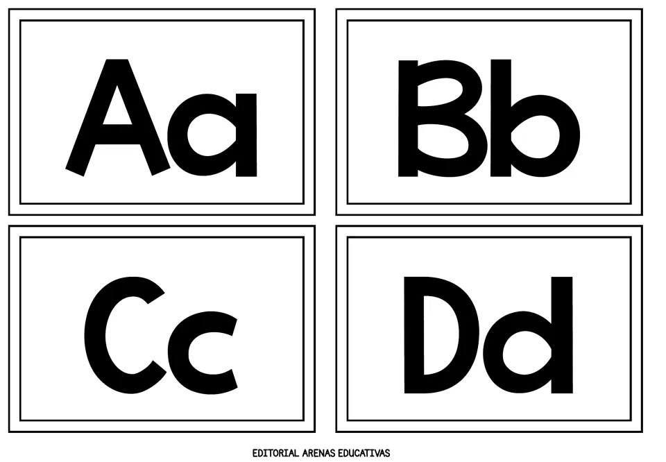 Alphabet flashcards Aa, Bb, Cc and Dd: each card pairs an uppercase and lowercase form for early letter recognition