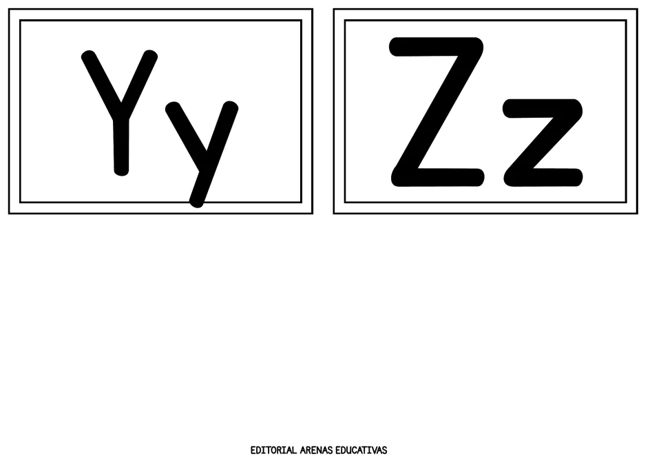 Final alphabet flashcards, cards 25–26 of 26, show uppercase and lowercase pairs Yy and Zz in black.