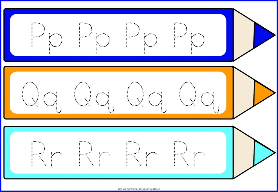 Letters P, Q and R tracing practice: students go over dotted Pp, Qq and Rr four times each, capital and lowercase
