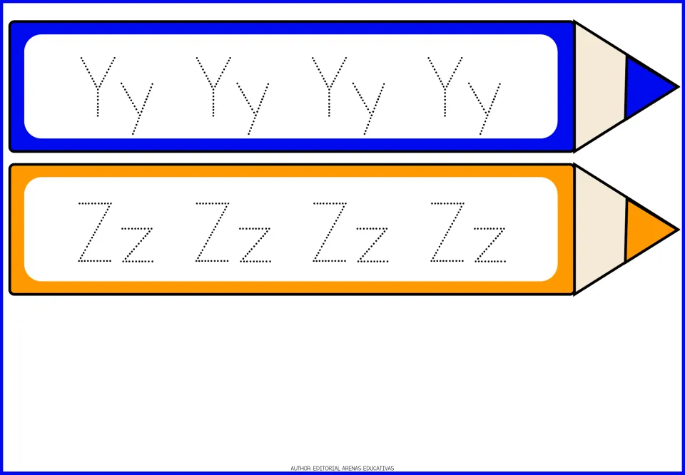 Letters Y and Z handwriting practice: students trace dotted Yy and Zz four times each to finish the alphabet sequence
