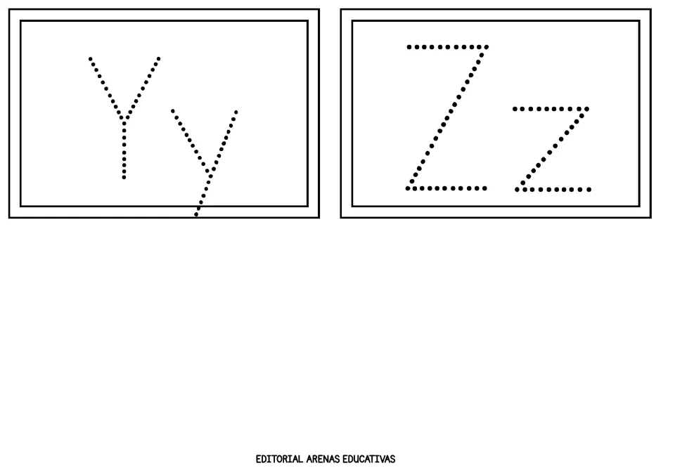 Final alphabet flashcards, 25–26 of 26: dotted uppercase and lowercase Y/y and Z/z for letter practice