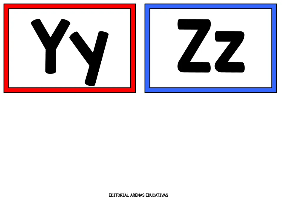 Letters Yy and Zz: the final two alphabet flashcards, each pairing a capital with its lowercase letter for recognition