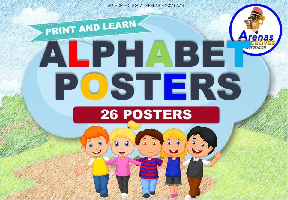 Cover of the alphabet poster set with the headings 'Print and Learn', 'Alphabet Posters' and '26 Posters'