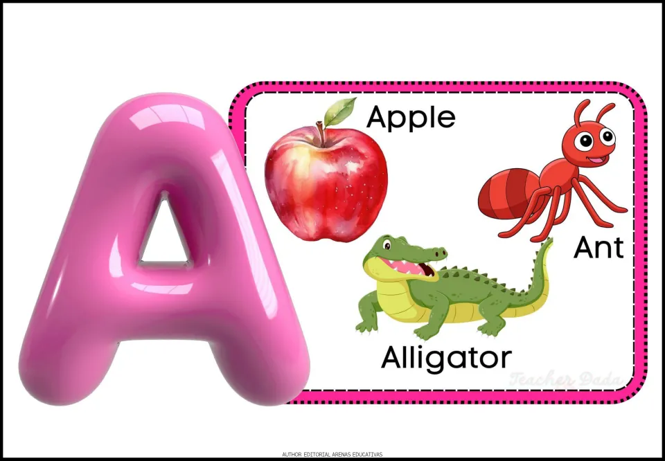 Alphabet poster A features a large uppercase letter and three labeled pictures: Apple, Ant and Alligator