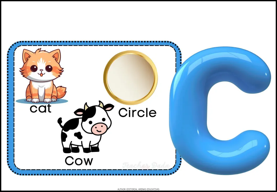 Alphabet poster C features a large uppercase letter and three labeled pictures: cat, Circle and Cow