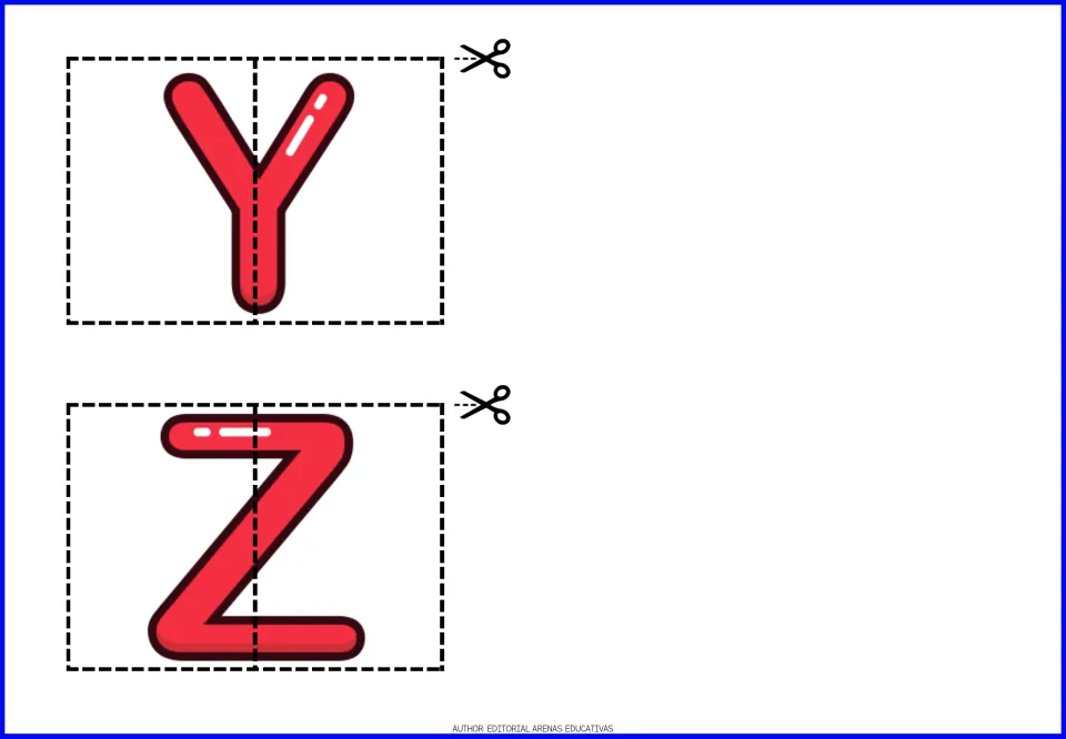 Uppercase alphabet puzzles Y and Z, the final two letters in the cutout set, each divided into two pieces
