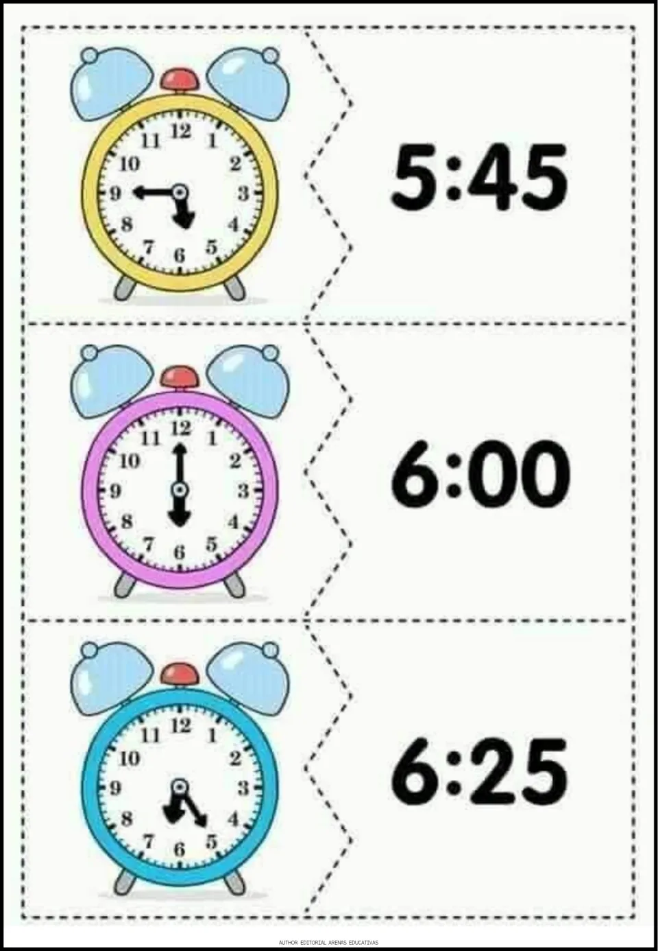 Time-matching puzzles 19–21 pair analog clock faces with the digital times 5:45, 6:00, and 6:25.