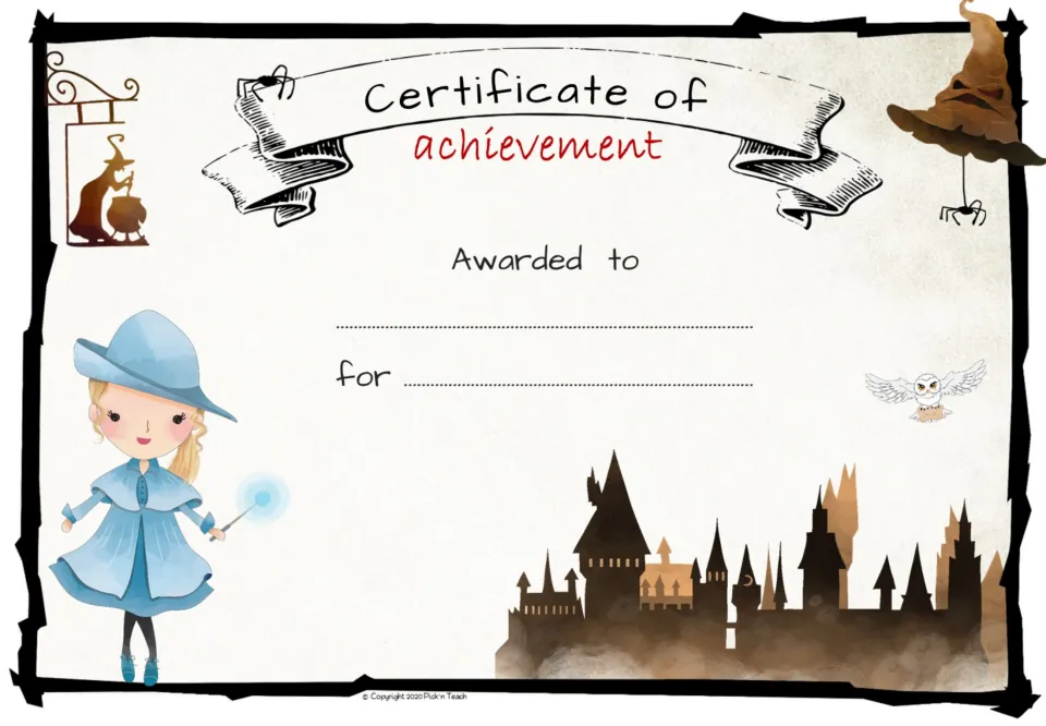 Seventh achievement award certificate template, with “Awarded to” and “for” prompts for student recognition.