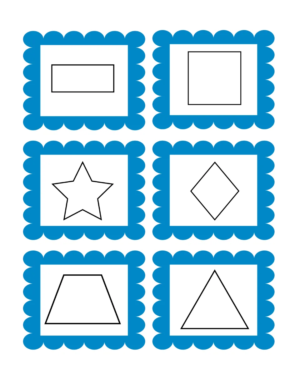 More flat shape cards: rectangle, square, star, rhombus, trapezoid and triangle for students to match to the flat category