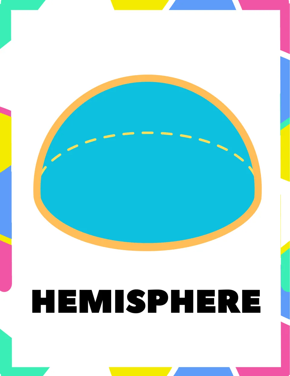 Hemisphere poster: a blue half-sphere dome with an orange outline and dashed curved edge, labeled HEMISPHERE