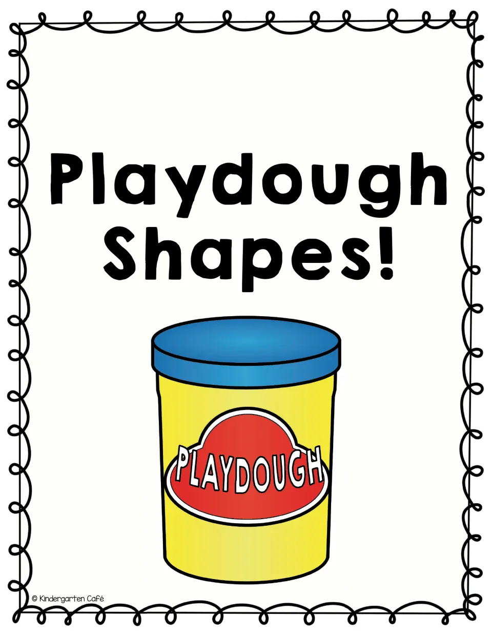 Playdough Shapes section title with a yellow playdough tub, introducing mats where students form shapes from dough