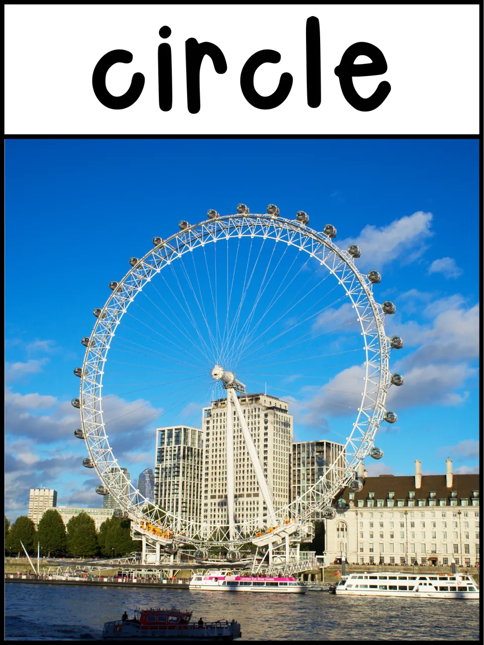 Circle poster showing the London Eye Ferris wheel so students recognize a circle in a real-world structure