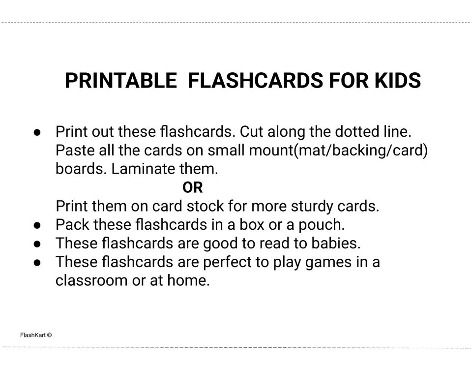 Card prep steps: print, cut along the dotted line, mount and laminate or use card stock, then store in a box or pouch