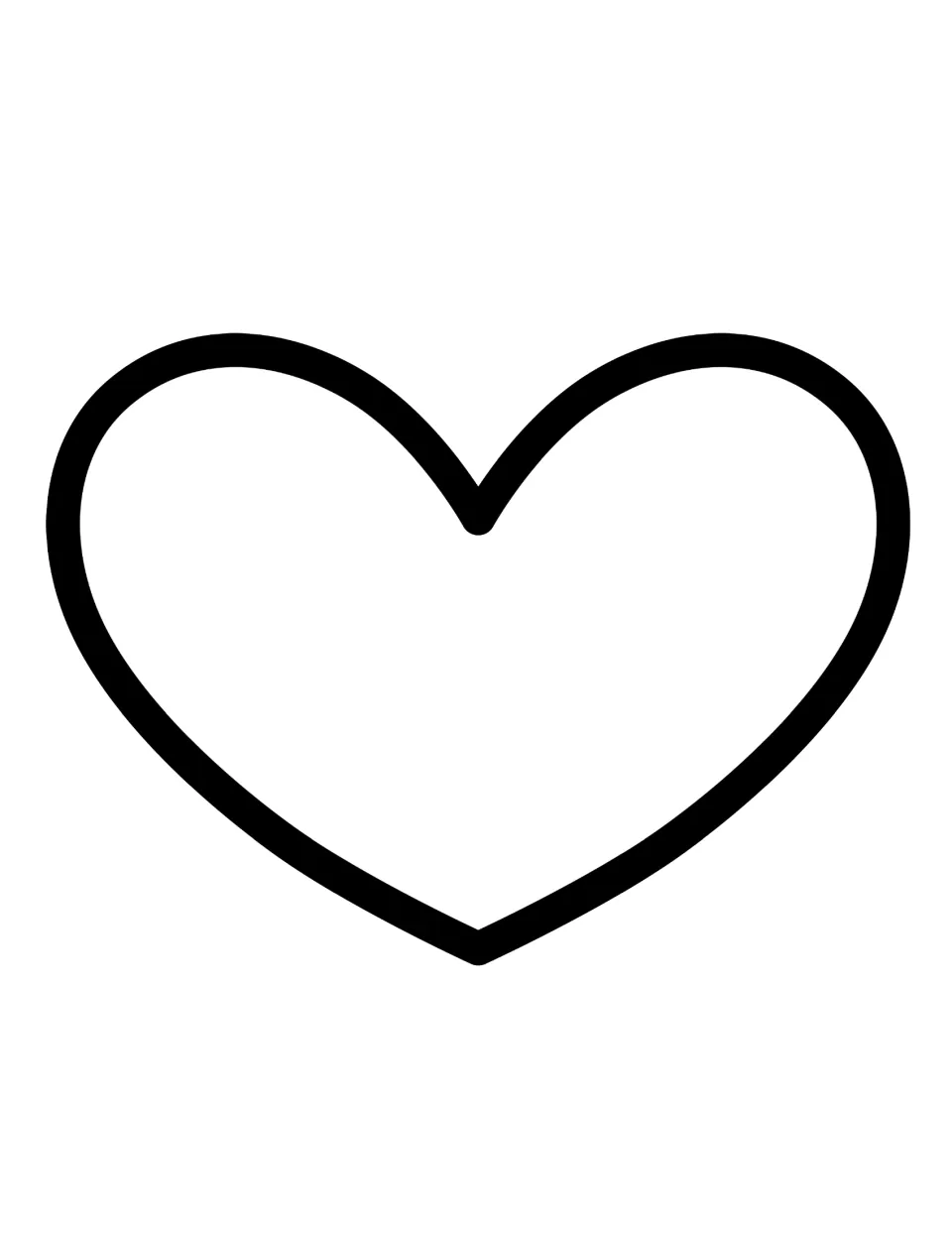 Heart template: one wide heart shape in a thick black outline, ready to color, decorate and cut out for a craft