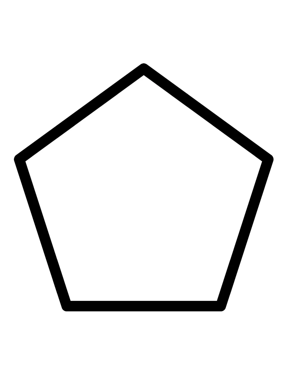 Pentagon template: a five-sided shape with its point at the top, drawn in thick lines for students to color and cut out