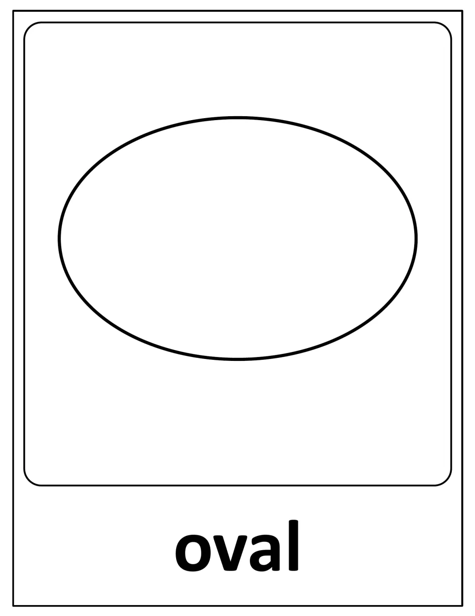 Oval poster: a wide stretched ellipse shown above the bold label oval, so students can tell it apart from a circle