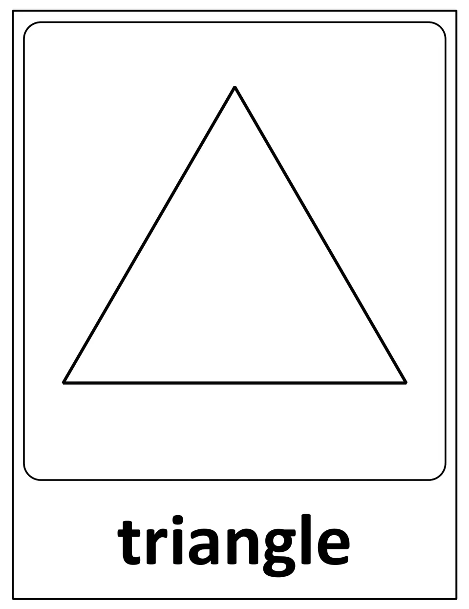 Triangle poster: a three-sided shape pointing upward above the bold word triangle, for naming shapes by their sides