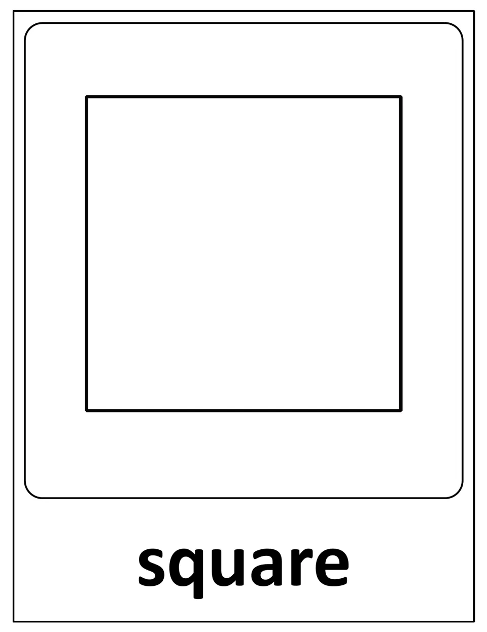 Square poster: a four-sided shape with equal sides drawn above the bold label square for shape identification