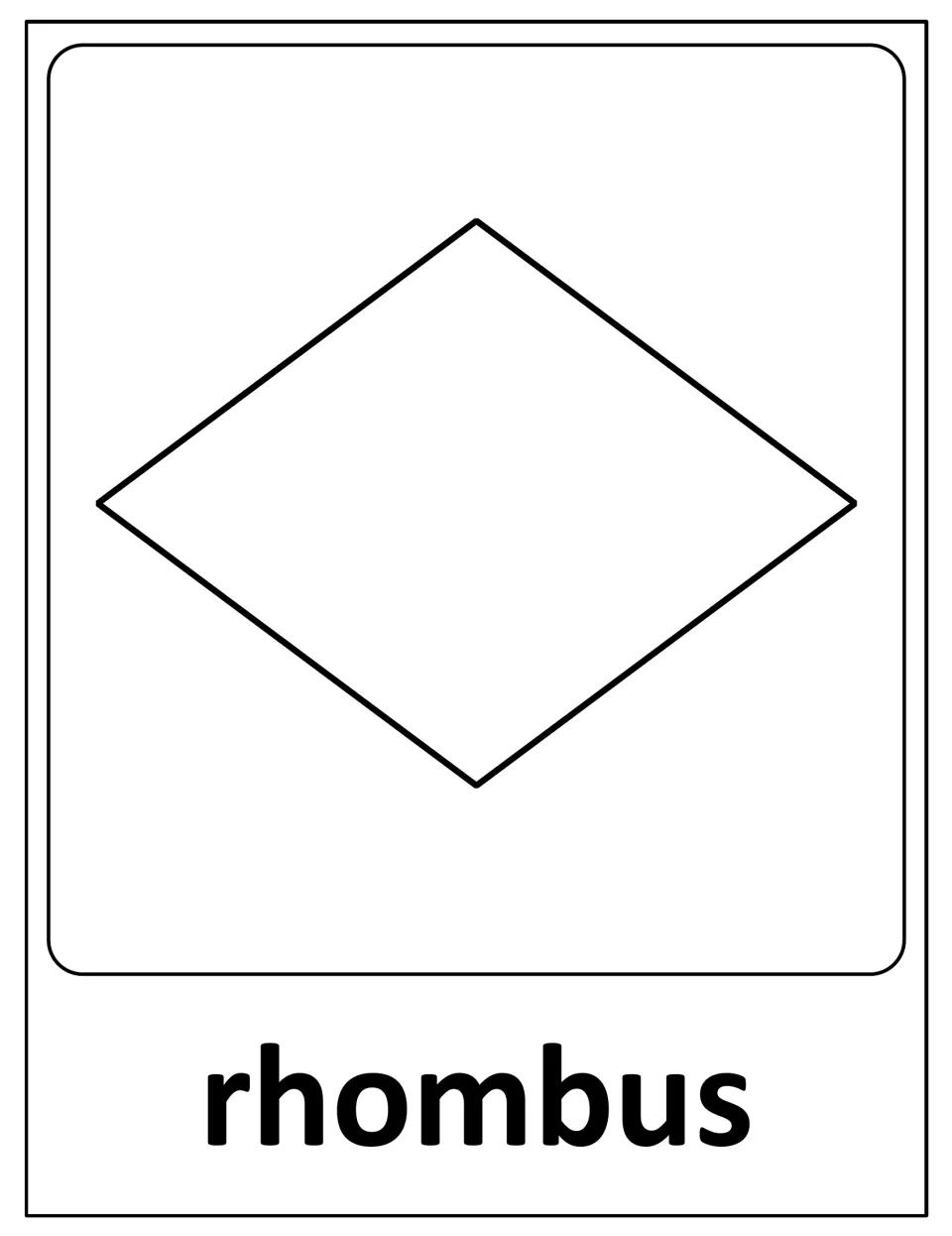 Rhombus poster: a diamond-shaped figure standing on one corner, labeled with the bold word rhombus underneath