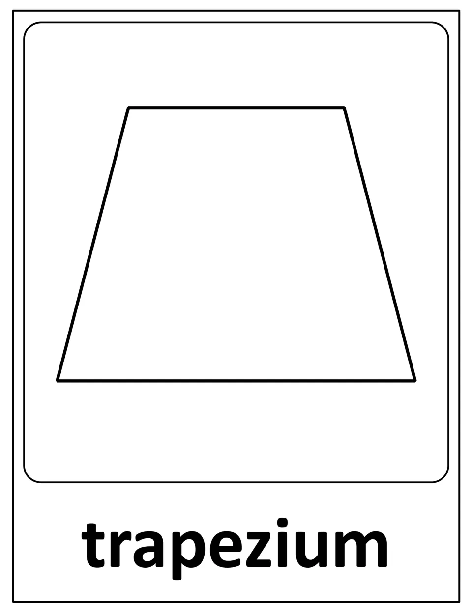 Trapezium poster: the same short-top, wide-base figure named with the British term trapezium in bold beneath it